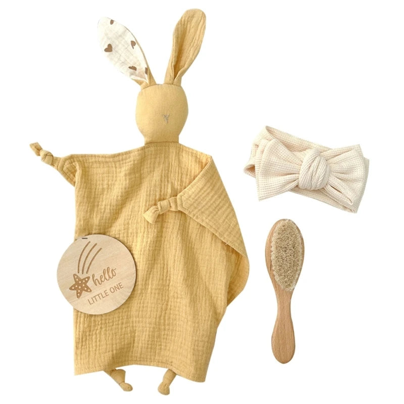 Delightful 1 Set Pacifier Clips Chain with Bunny Ears - Cotton Baby Bibs, Teether, and Wooden Gym Ring for Your Little One