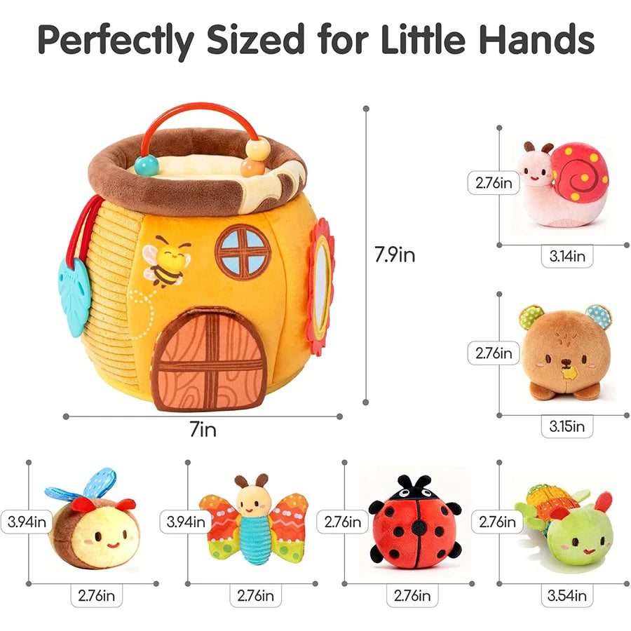 Baby Toys 6-12 Months,Bee House with Stuffed Farm Animals for Toddlers 1-3 Baby Plush Beehive Wtih Rattles Squeaker Mirror