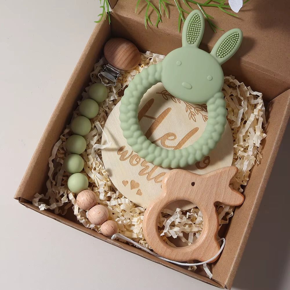 Delightful Baby Silicone Rabbit Teether and Pacifier Chain Gift Set - Perfect Newborn Essentials for 1-3 Years