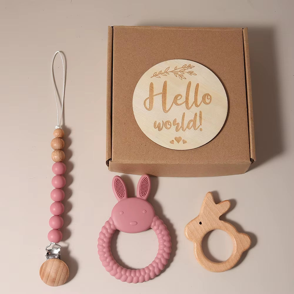 Delightful Baby Silicone Rabbit Teether and Pacifier Chain Gift Set - Perfect Newborn Essentials for 1-3 Years