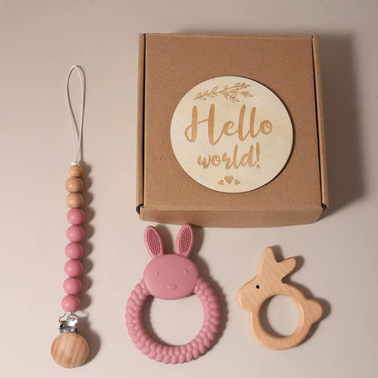 Delightful Baby Silicone Rabbit Teether and Pacifier Chain Gift Set - Perfect Newborn Essentials for 1-3 Years