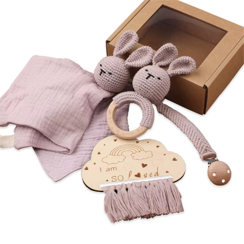 5-in-1 Baby Comfort Set: Burp Cloth, Teether, Pacifier Chain & More for Happy Babies