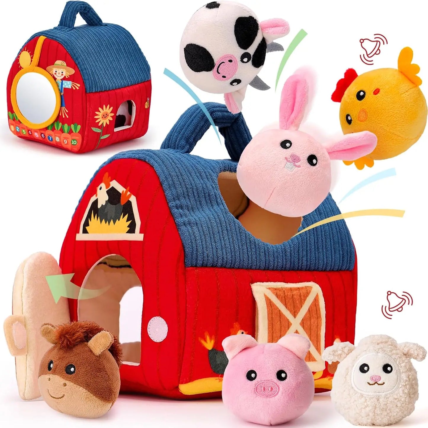 Baby Toys 6-12 Months,Bee House with Stuffed Farm Animals for Toddlers 1-3 Baby Plush Beehive Wtih Rattles Squeaker Mirror