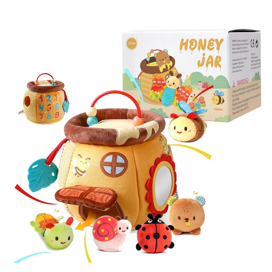 Baby Toys 6-12 Months,Bee House with Stuffed Farm Animals for Toddlers 1-3 Baby Plush Beehive Wtih Rattles Squeaker Mirror