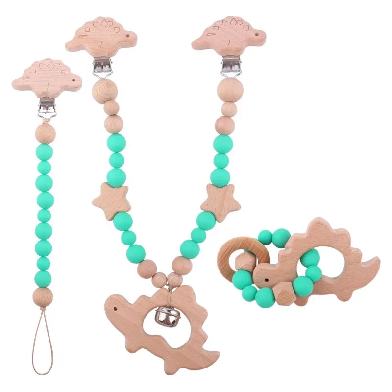 1-3Pcs New Stroller Clip Baby Gym Hanging Toys Cartoon Pattern Kids Pacifier Chain Silicone Beads Teething Set Babies Supplies