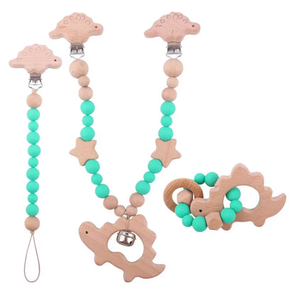 1-3Pcs New Stroller Clip Baby Gym Hanging Toys Cartoon Pattern Kids Pacifier Chain Silicone Beads Teething Set Babies Supplies