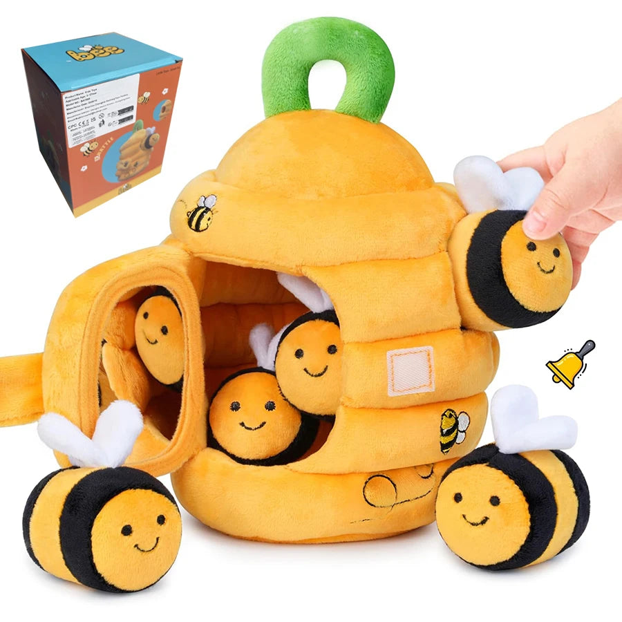 Baby Toys 6-12 Months,Bee House with Stuffed Farm Animals for Toddlers 1-3 Baby Plush Beehive Wtih Rattles Squeaker Mirror