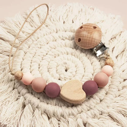Baby Wooden Pacifier Clip Wood Crochet Cartoon Teething Soother Chain for BPA Free Nursing Chew Toy Baby Dummy Holder Chain