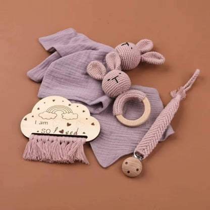 5-in-1 Baby Comfort Set: Burp Cloth, Teether, Pacifier Chain & More for Happy Babies