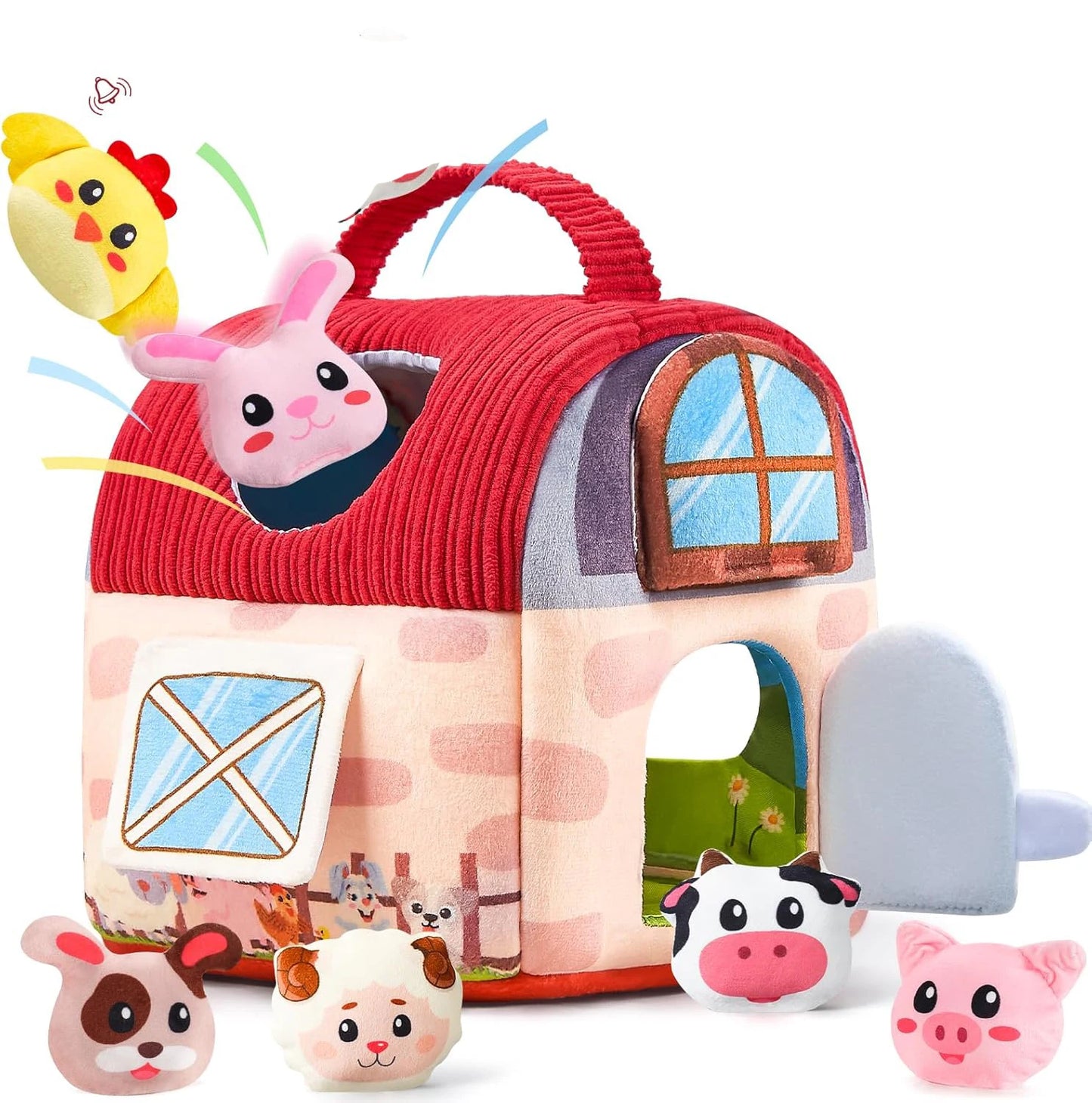 Baby Toys 6-12 Months,Bee House with Stuffed Farm Animals for Toddlers 1-3 Baby Plush Beehive Wtih Rattles Squeaker Mirror