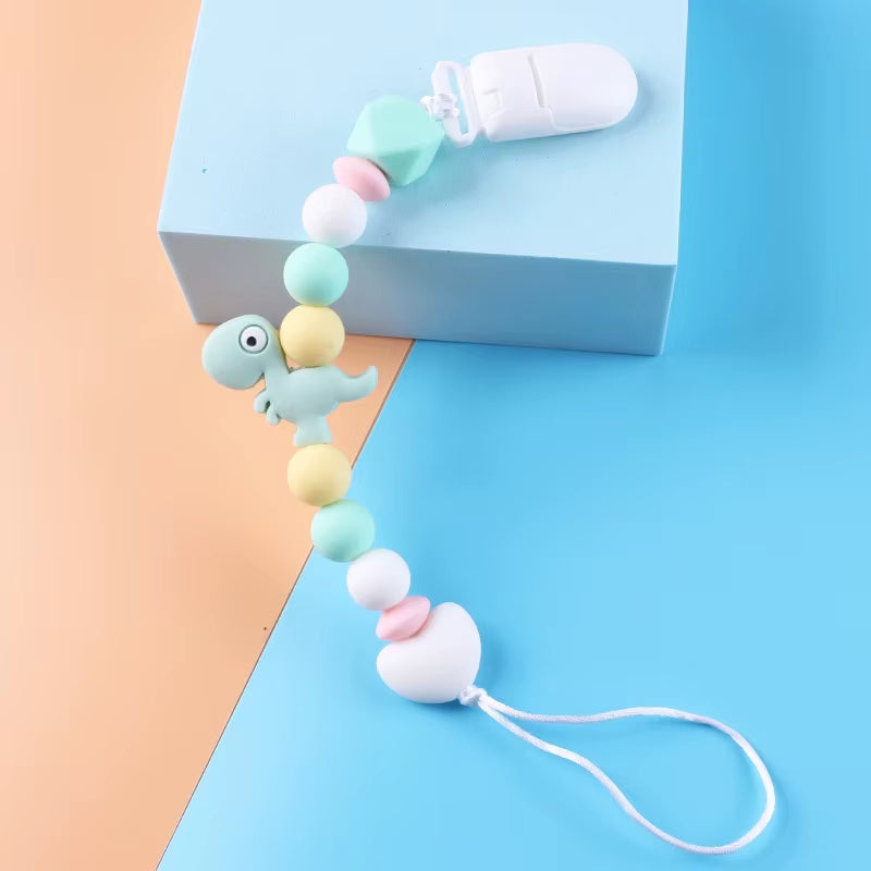 Baby Pacifier Clip Chain Teether Anti-Drop Chain Small Dinosaur Silicone Bead Pacifier Chain Baby Products