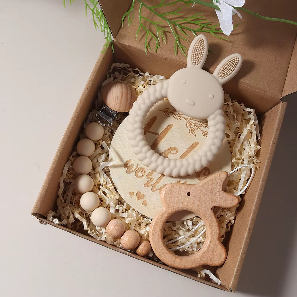 Delightful Baby Silicone Rabbit Teether and Pacifier Chain Gift Set - Perfect Newborn Essentials for 1-3 Years