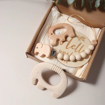 Delightful 100% Organic Cotton Baby Blanket & Toy Elephant Teether Rattle Gift Set - Perfect for Newborns!