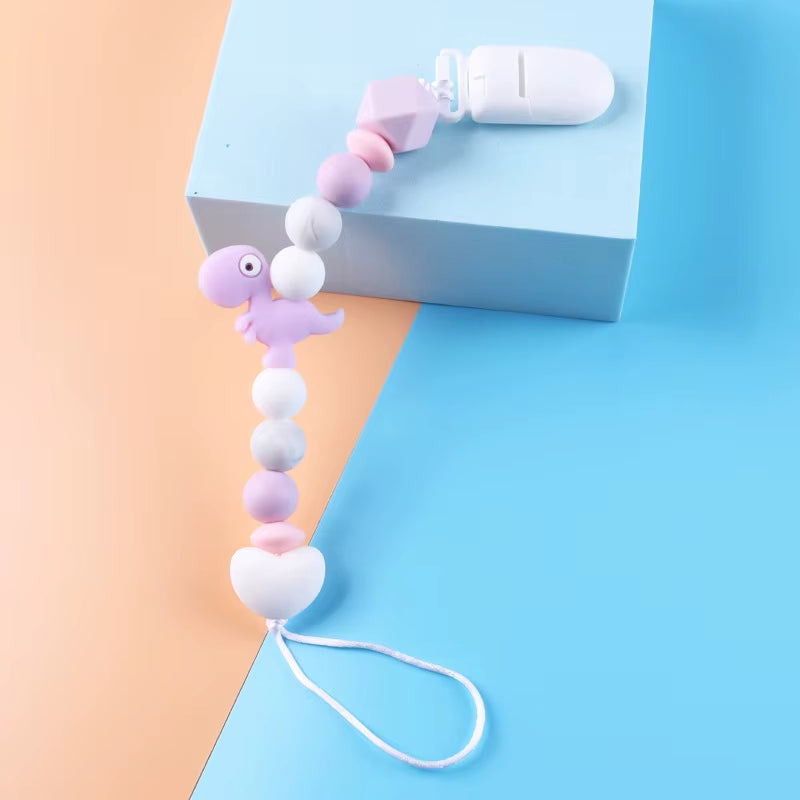 Baby Pacifier Clip Chain Teether Anti-Drop Chain Small Dinosaur Silicone Bead Pacifier Chain Baby Products