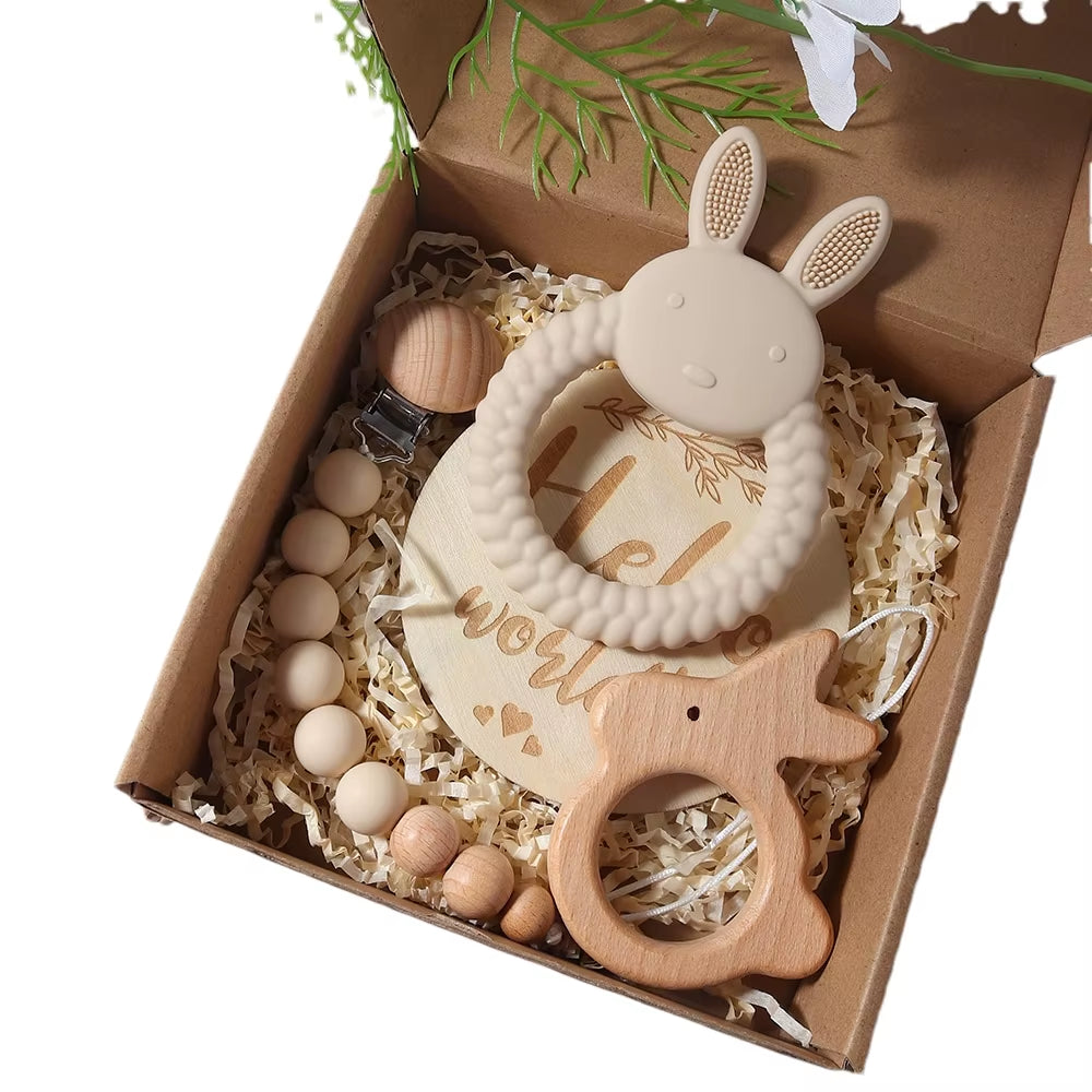 Delightful Baby Silicone Rabbit Teether and Pacifier Chain Gift Set - Perfect Newborn Essentials for 1-3 Years